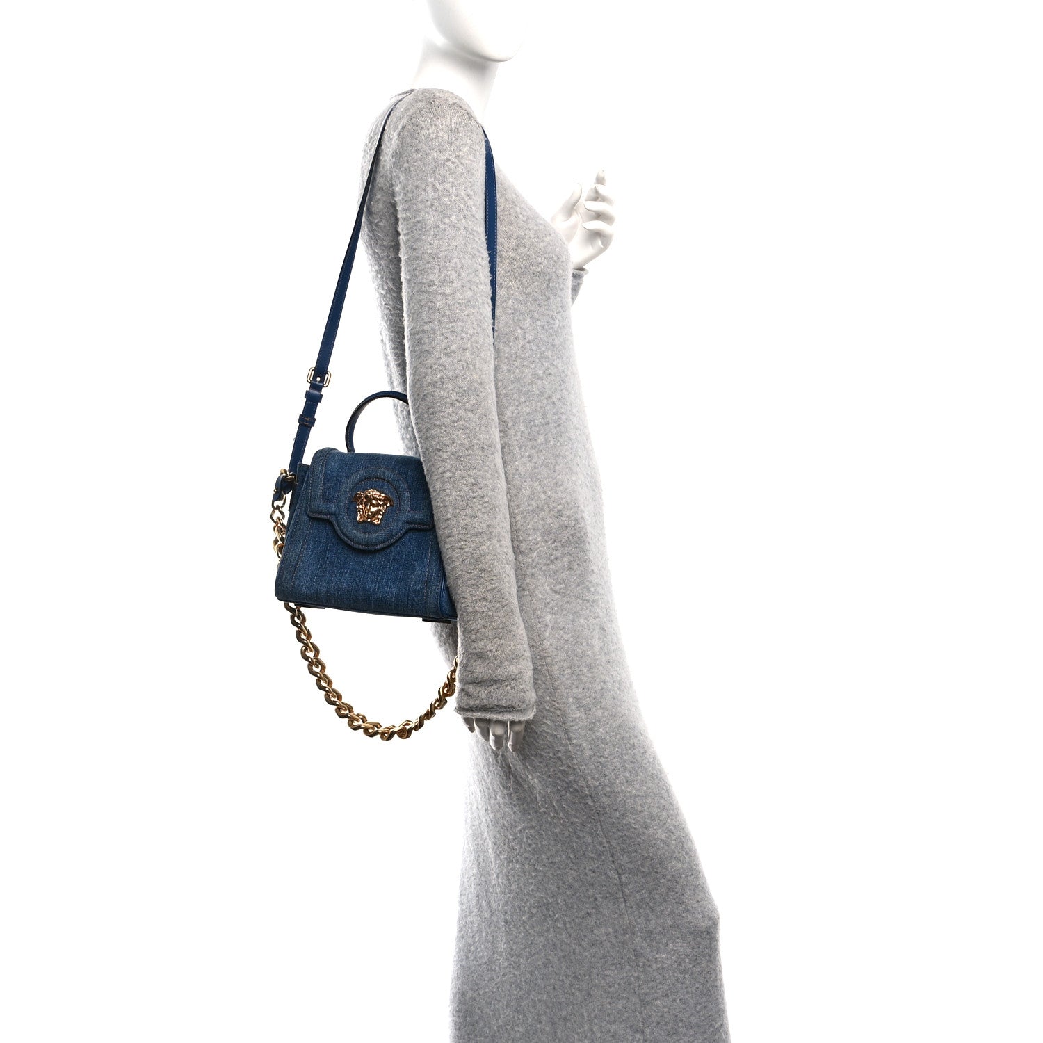 Versace Denim La Medusa Chain Tote Navy Blue 1836318 – FASHIONPHILE