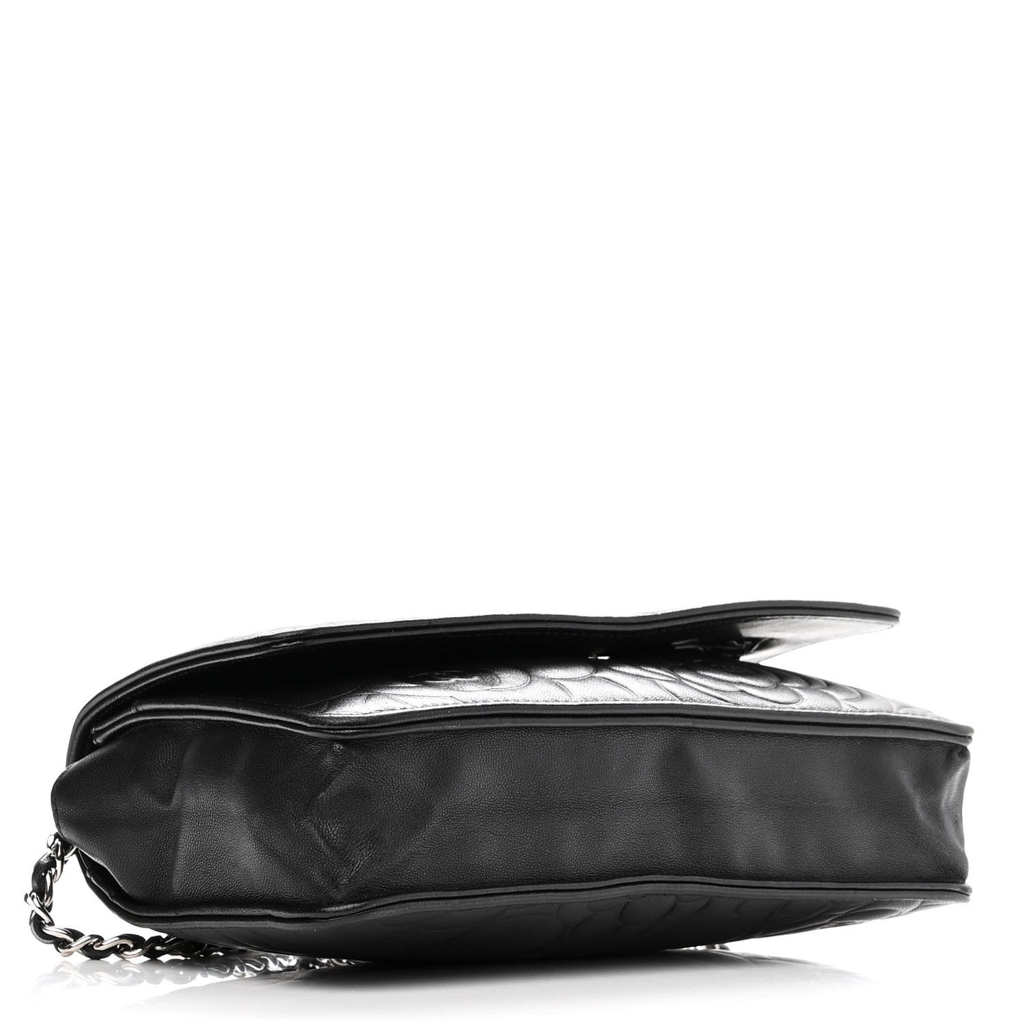 Lambskin Camellia Embossed Wallet With Chain WOC Black