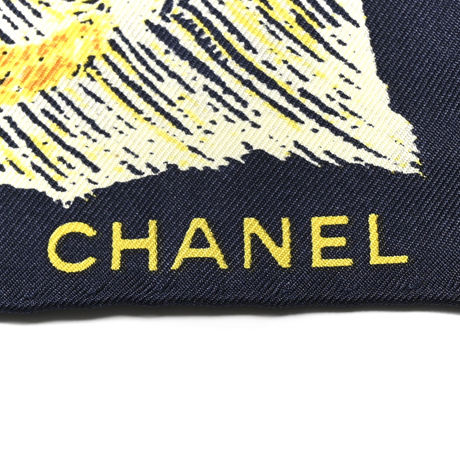 Chanel Silk Camellia Moons Scarf Navy Yellow 2 of 4