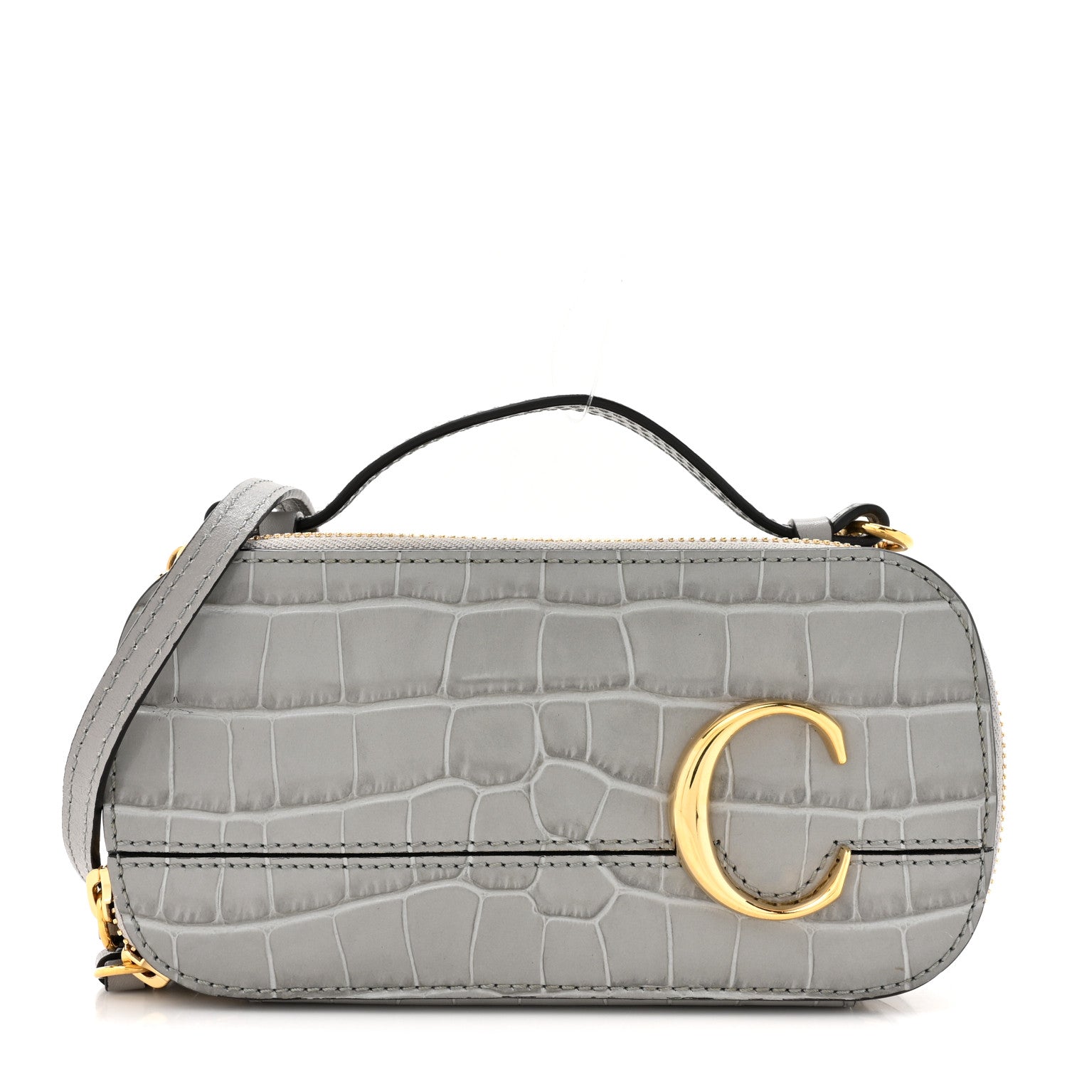 Chloe Calfskin Crocodile Embossed Mini C Vanity Bag Stormy Grey 1 of 14