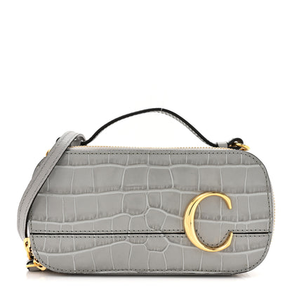 Chloe Calfskin Crocodile Embossed Mini C Vanity Bag Stormy Grey 1 of 14