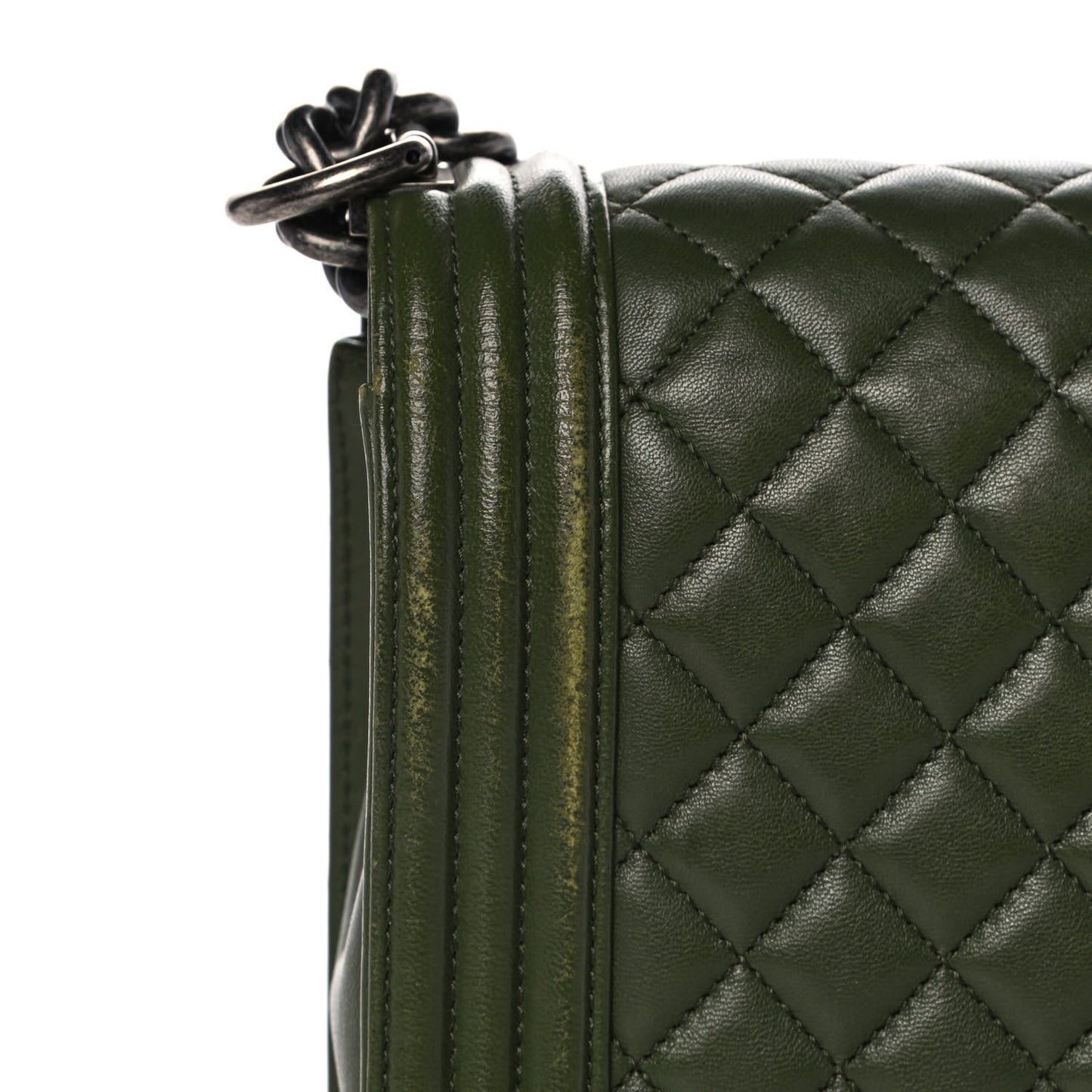Lambskin Quilted New Medium Boy Flap Dark Green