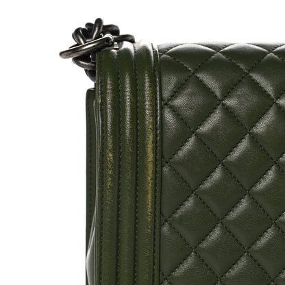 Chanel Lambskin Quilted New Medium Boy Flap Dark Green 14 of 16