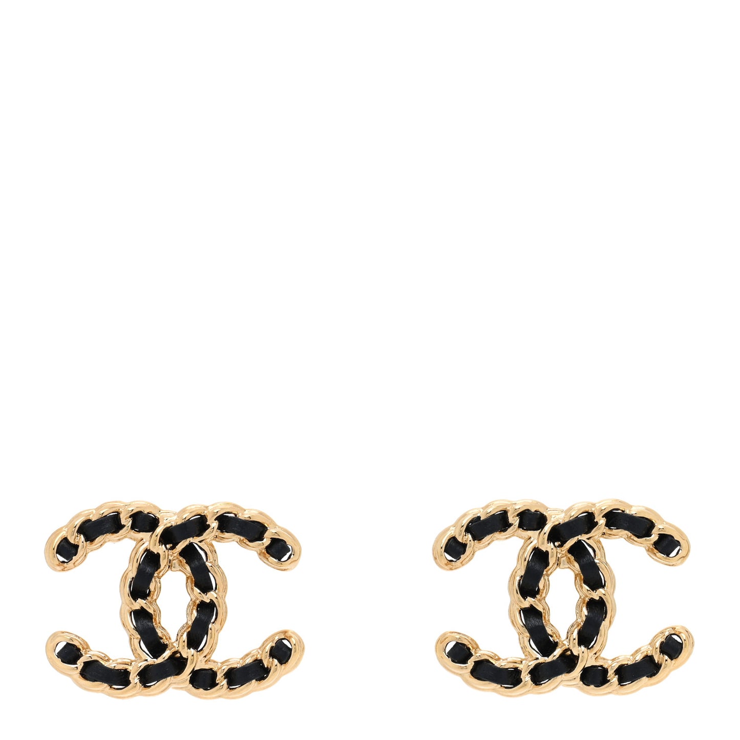 Lambskin CC Chain Earrings Black Gold