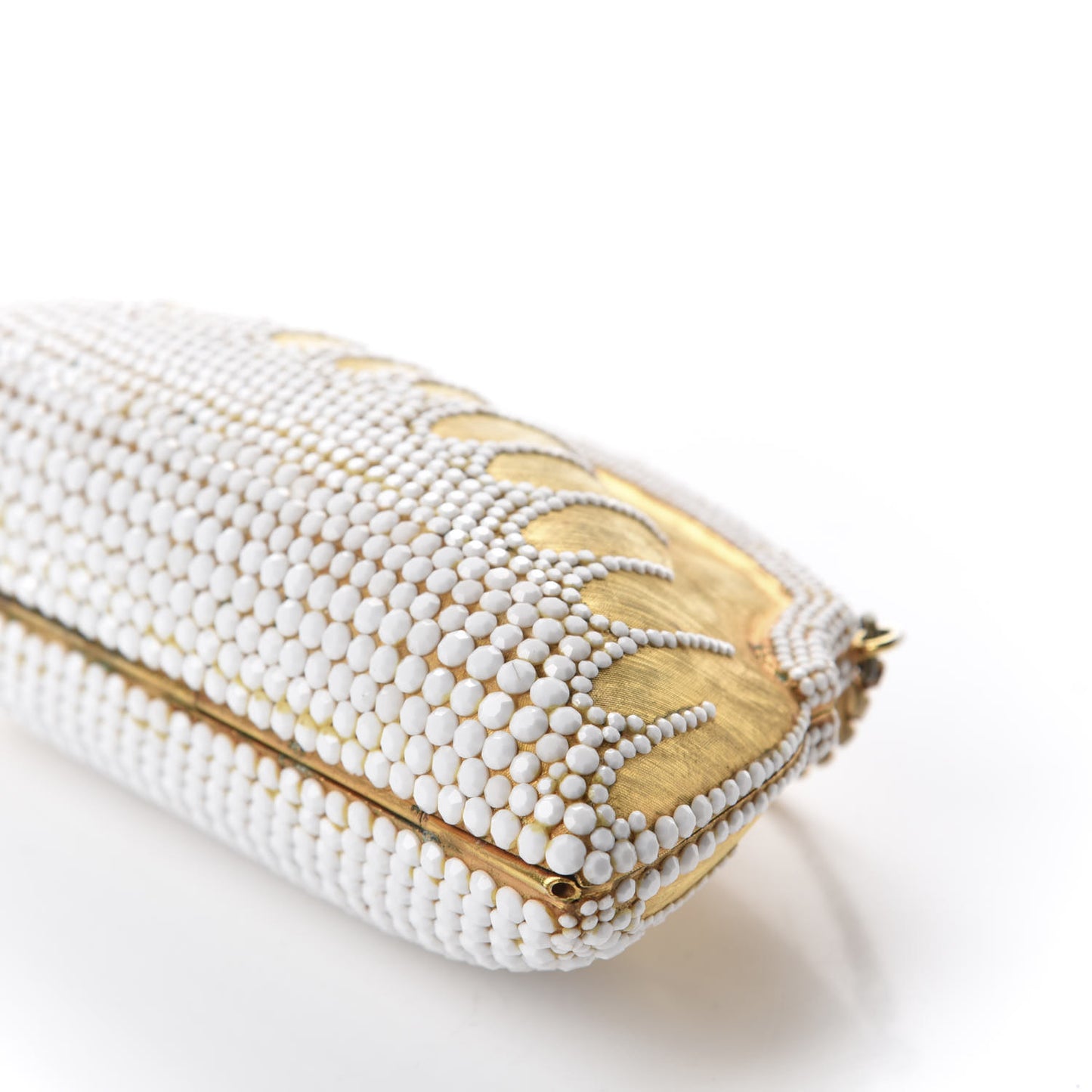 Metallic Beaded Clutch Gold White