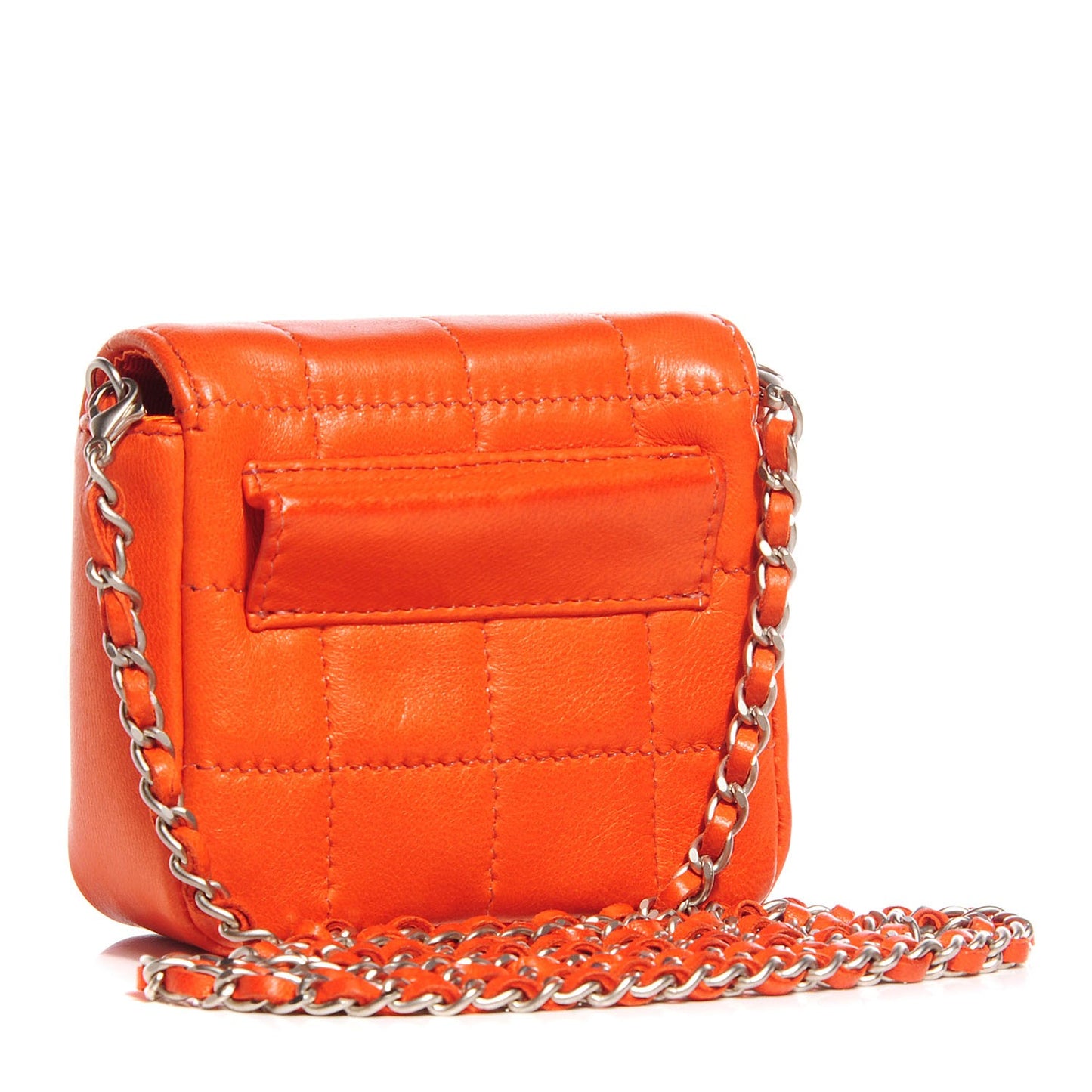 Lambskin Square Stitched Micro Flap Orange