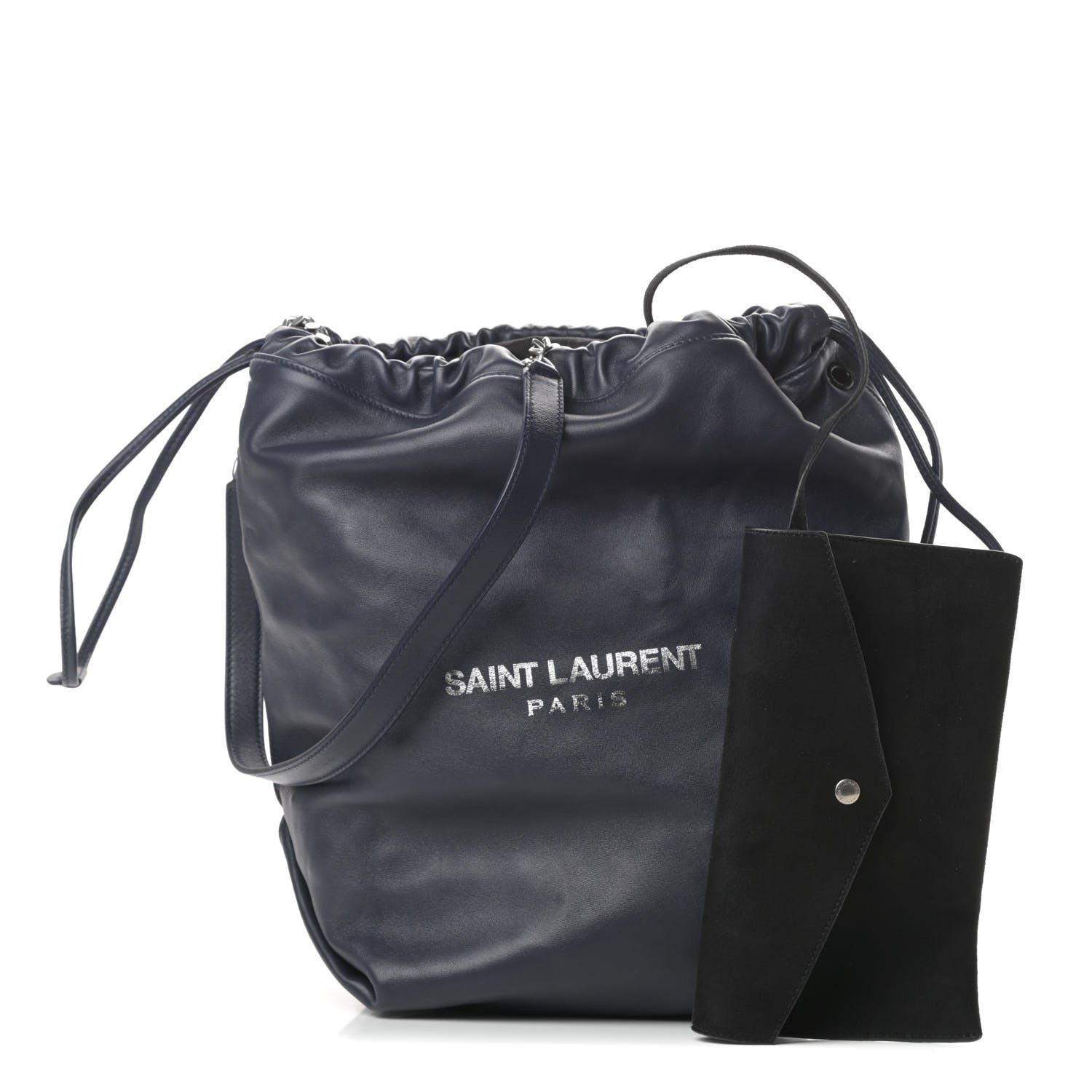 Saint Laurent Lambskin Teddy Drawstring Bag Navy 1 of 11
