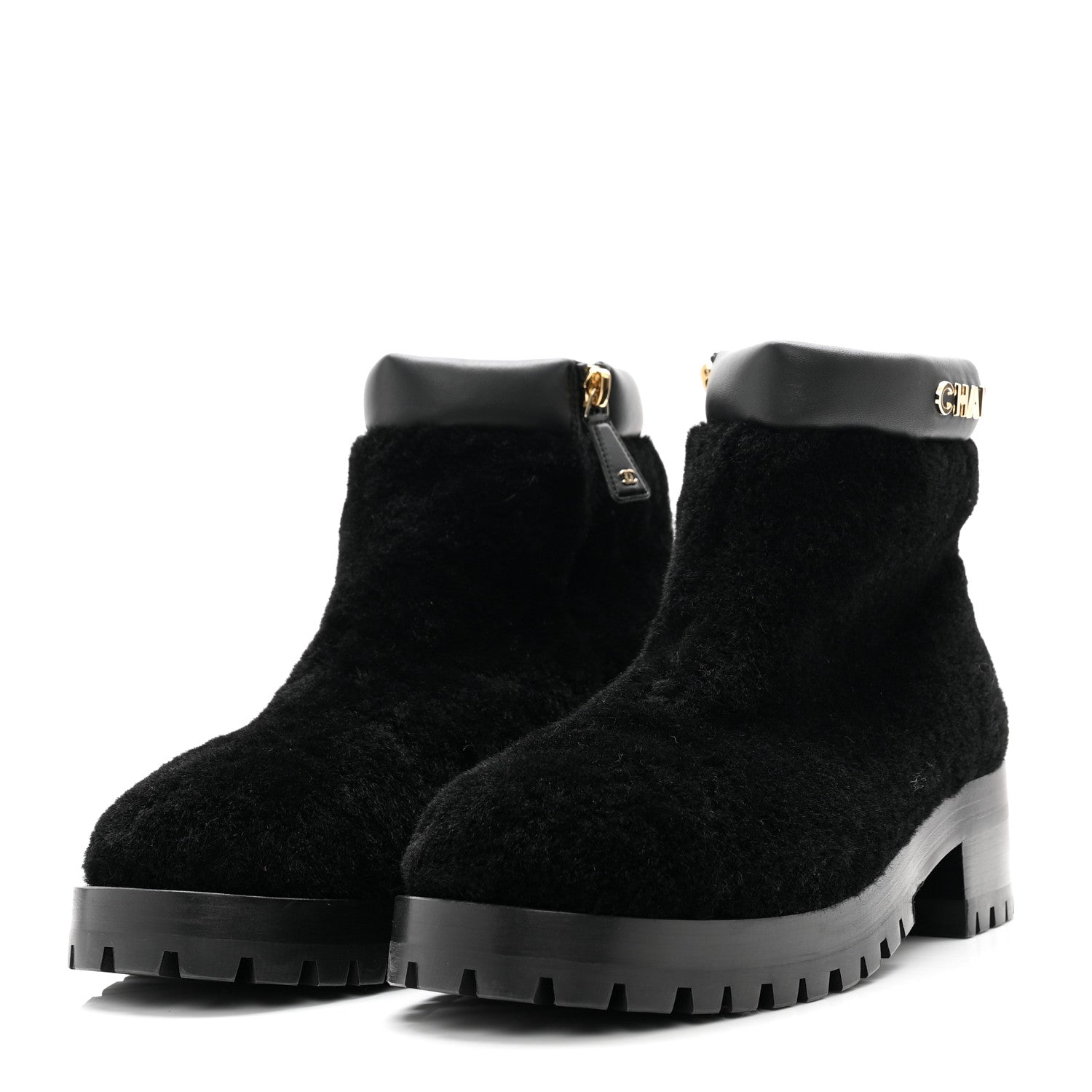 Chanel Shearling Lambskin Logo Short Boots 38 Black 3 of 10