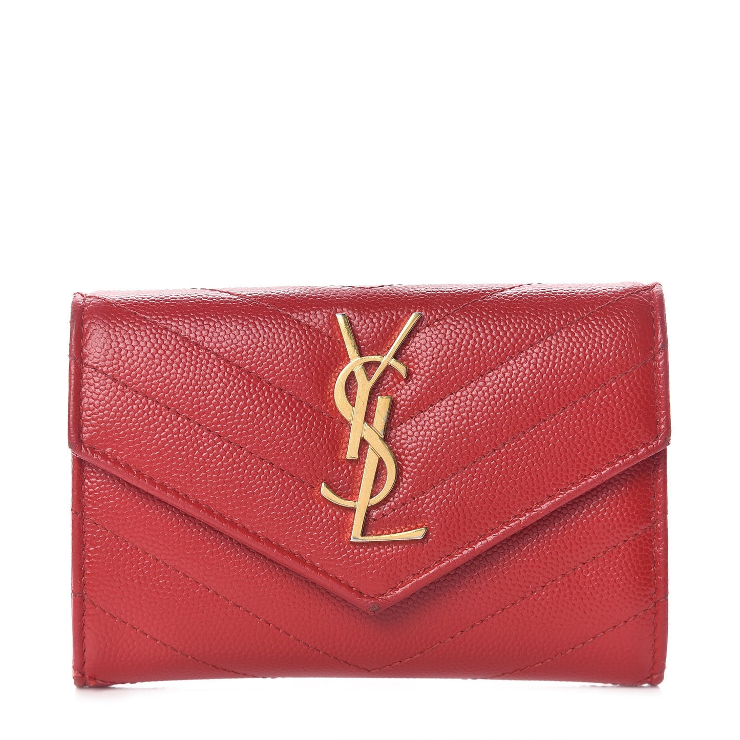 Grain De Poudre Matelasse Chevron Small Monogram Envelope Wallet New Red
