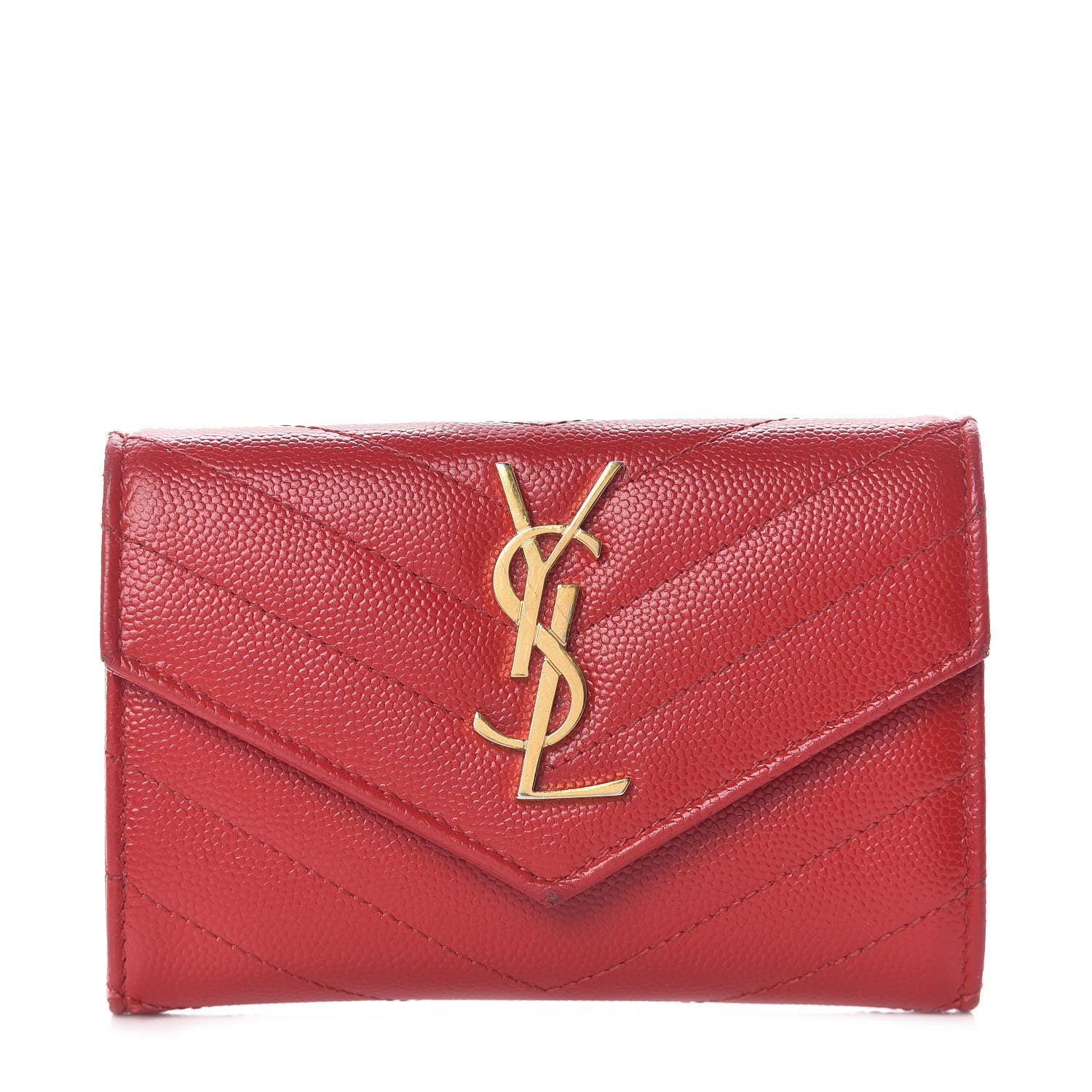 Saint Laurent Grain De Poudre Matelasse Chevron Small Monogram Envelope Wallet New Red 1 of 10