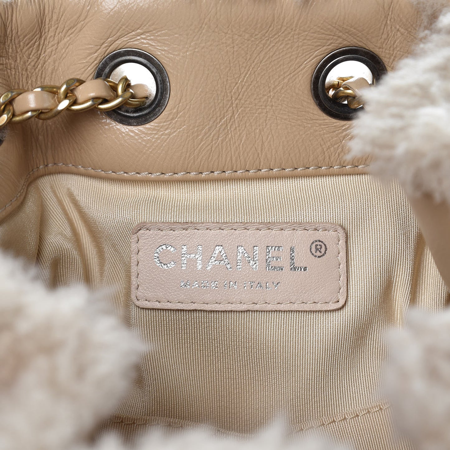 Shearling Small Gabrielle Backpack Dark Beige