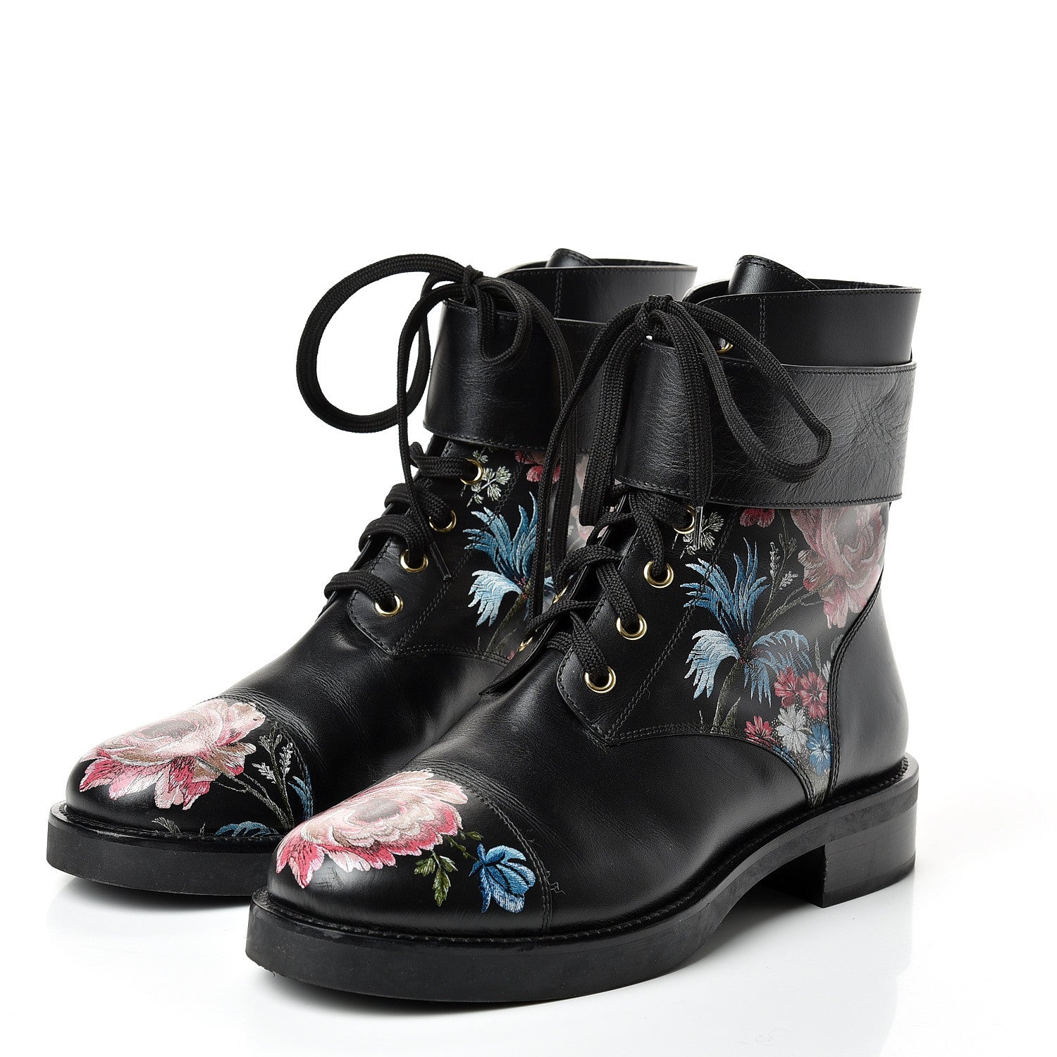 Louis Vuitton Calfskin Wonderland Ranger Flowers Boots 39.5 Black 2 of 9