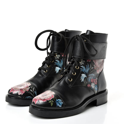 Louis Vuitton Calfskin Wonderland Ranger Flowers Boots 39.5 Black 2 of 9