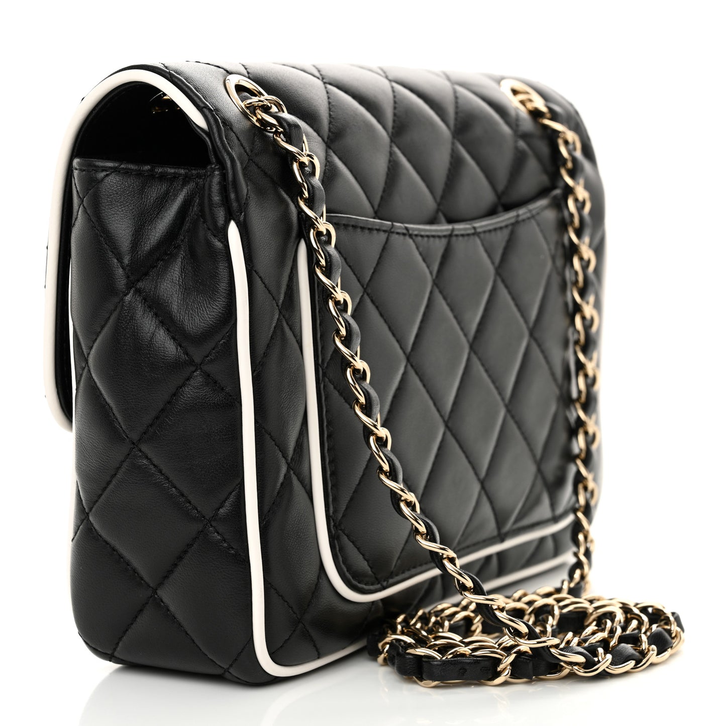 Lambskin Quilted Resin Graphic Frame Flap Bag Black White
