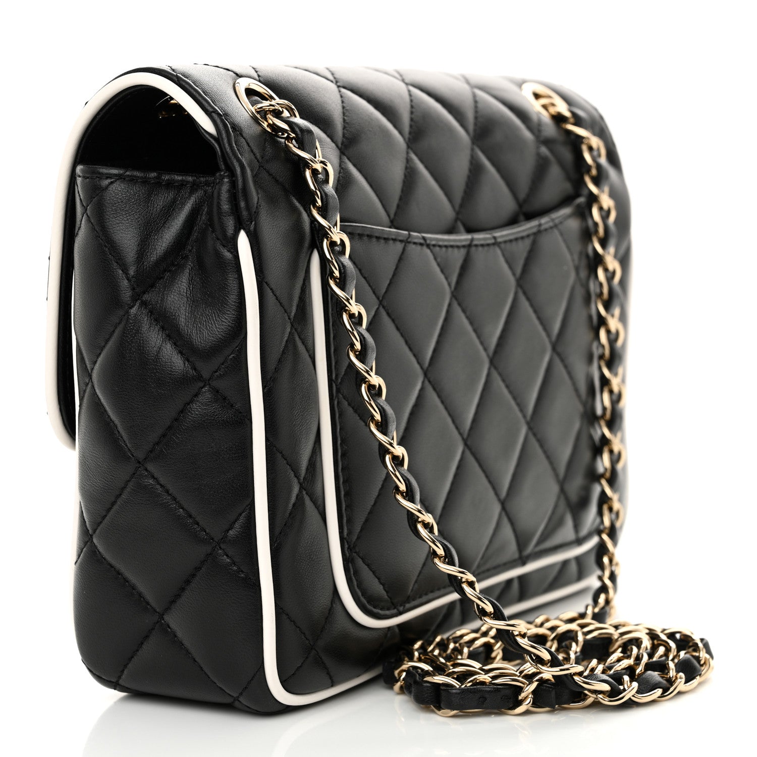 Chanel Lambskin Quilted Resin Graphic Frame Flap Bag Black White 3 of 12