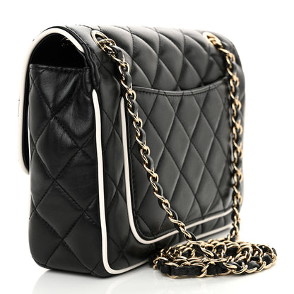 Chanel Lambskin Quilted Resin Graphic Frame Flap Bag Black White 3 of 12