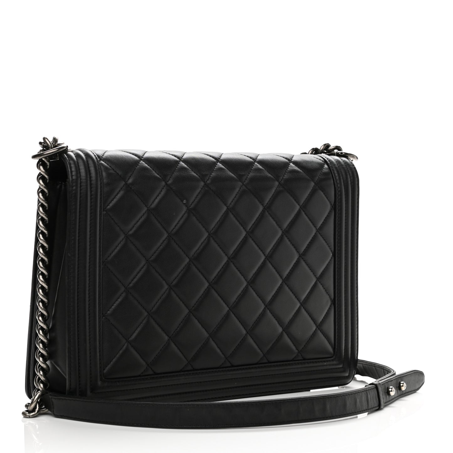 Calfskin Quilted Large Boy Flap Black