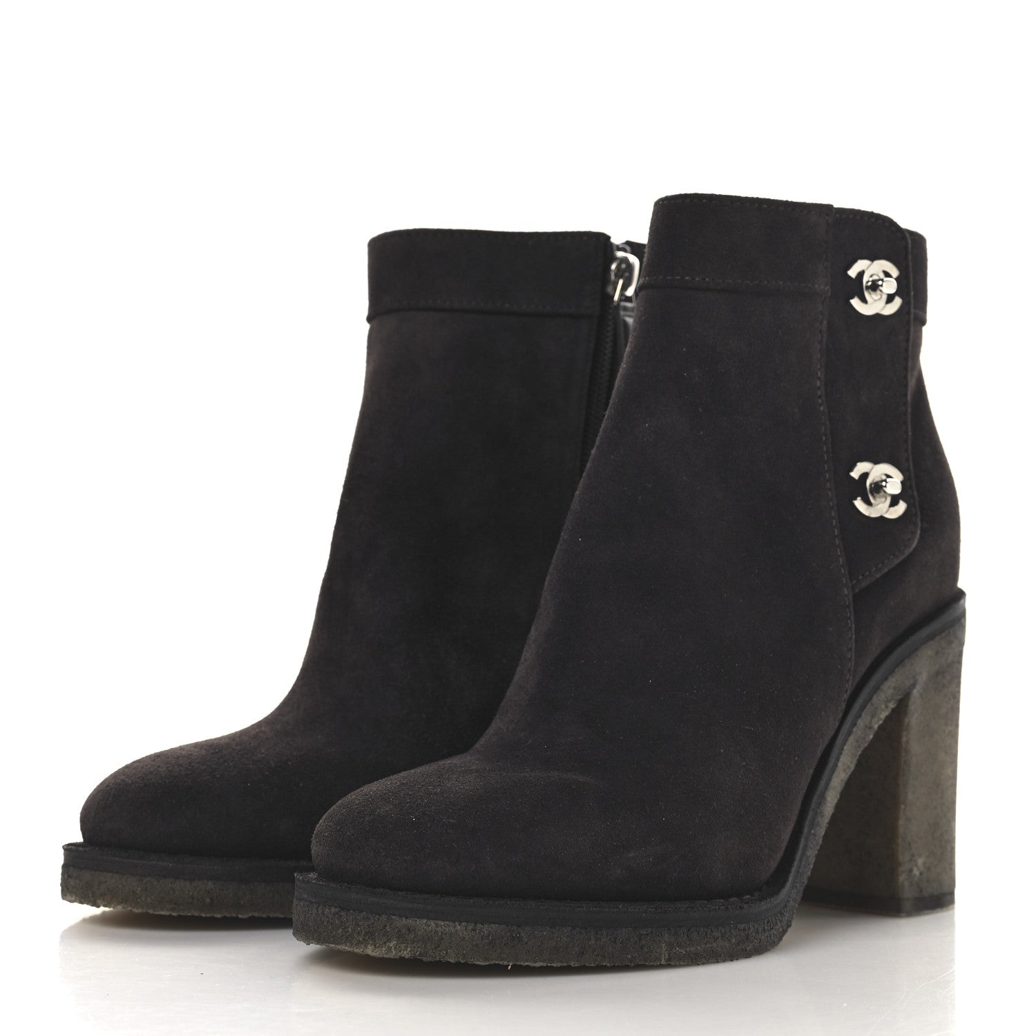 Chanel Suede CC Turnlock Ankle Boots 37.5 Brown 4 of 11