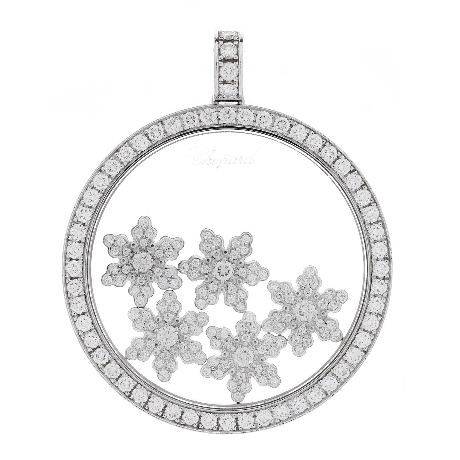 Chopard 18K White Gold Diamond Happy Diamonds Five Snowflake Pendant 1 of 5