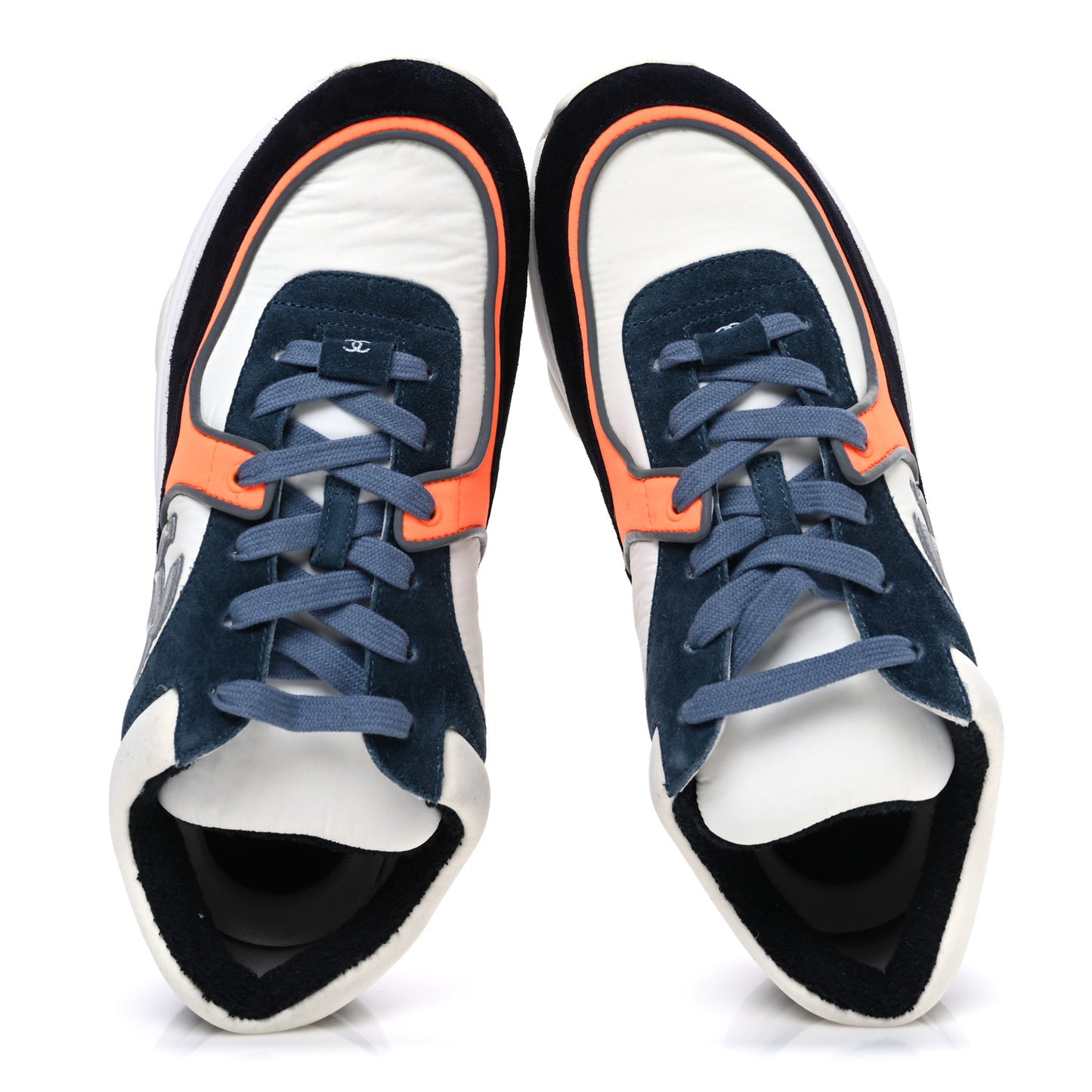 Nylon Calfskin Suede CC Womens Sneakers 40 Navy White Orange