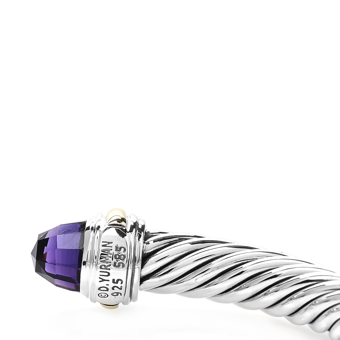 Sterling Silver 14K Yellow Gold Amethyst 7mm Cable Classics Bracelet