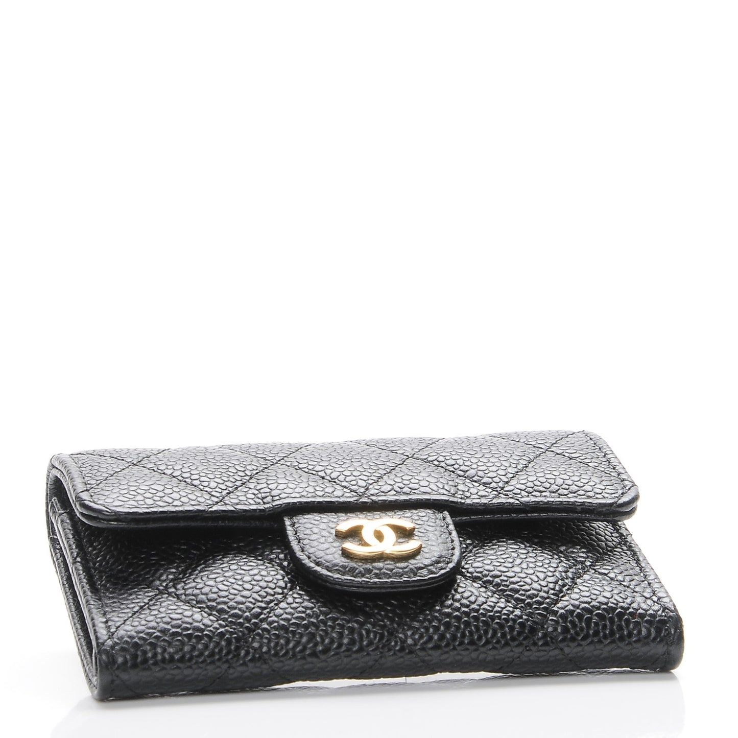 Caviar Quilted Flap Card Holder Black