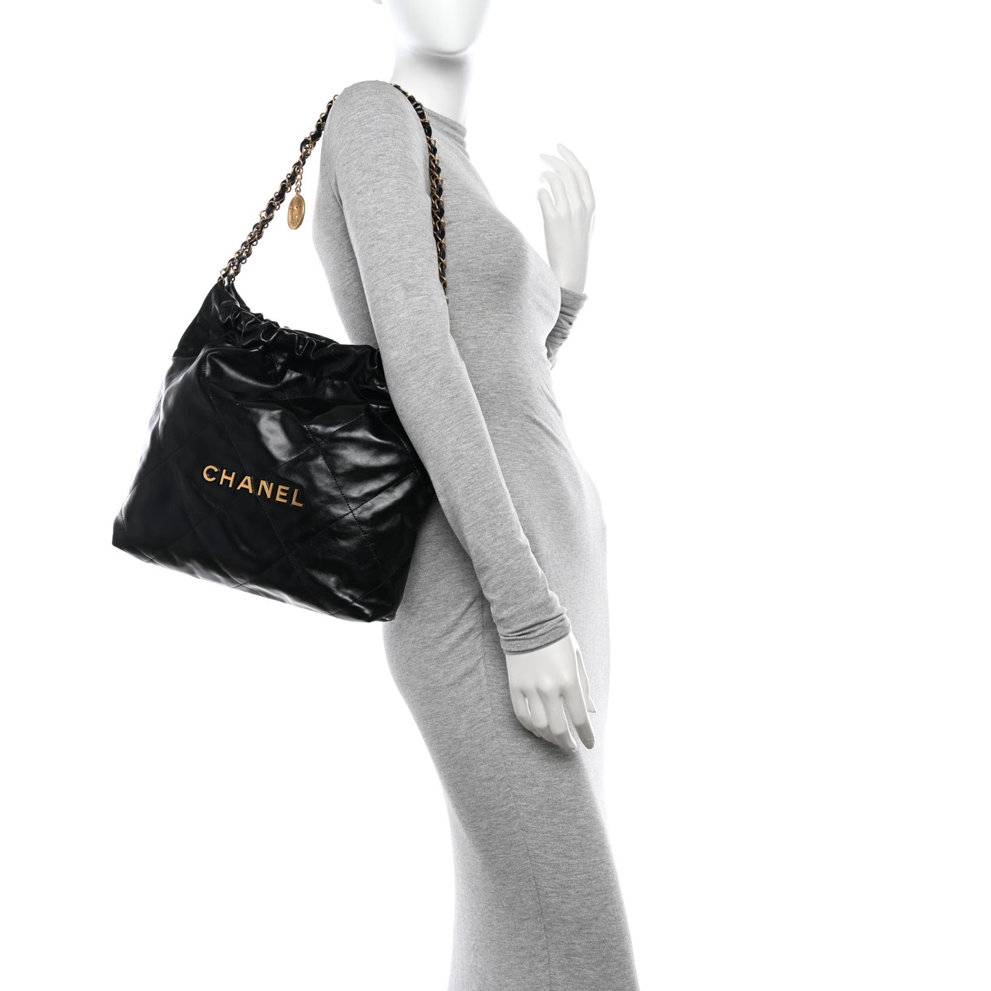 Shiny Calfskin Quilted Small Chanel 22 Black