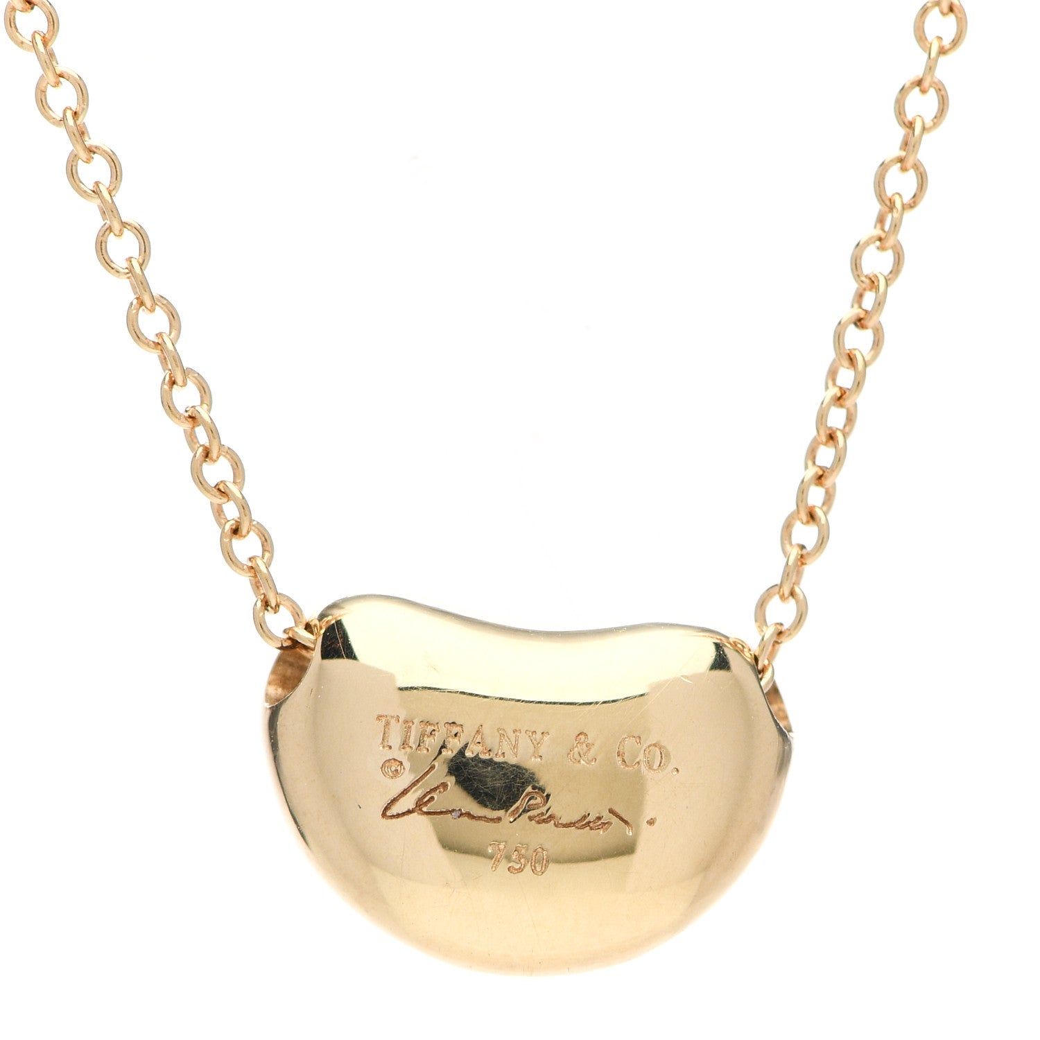 Tiffany 18K Yellow Gold 9mm Elsa Peretti Bean Pendant Necklace 4 of 6