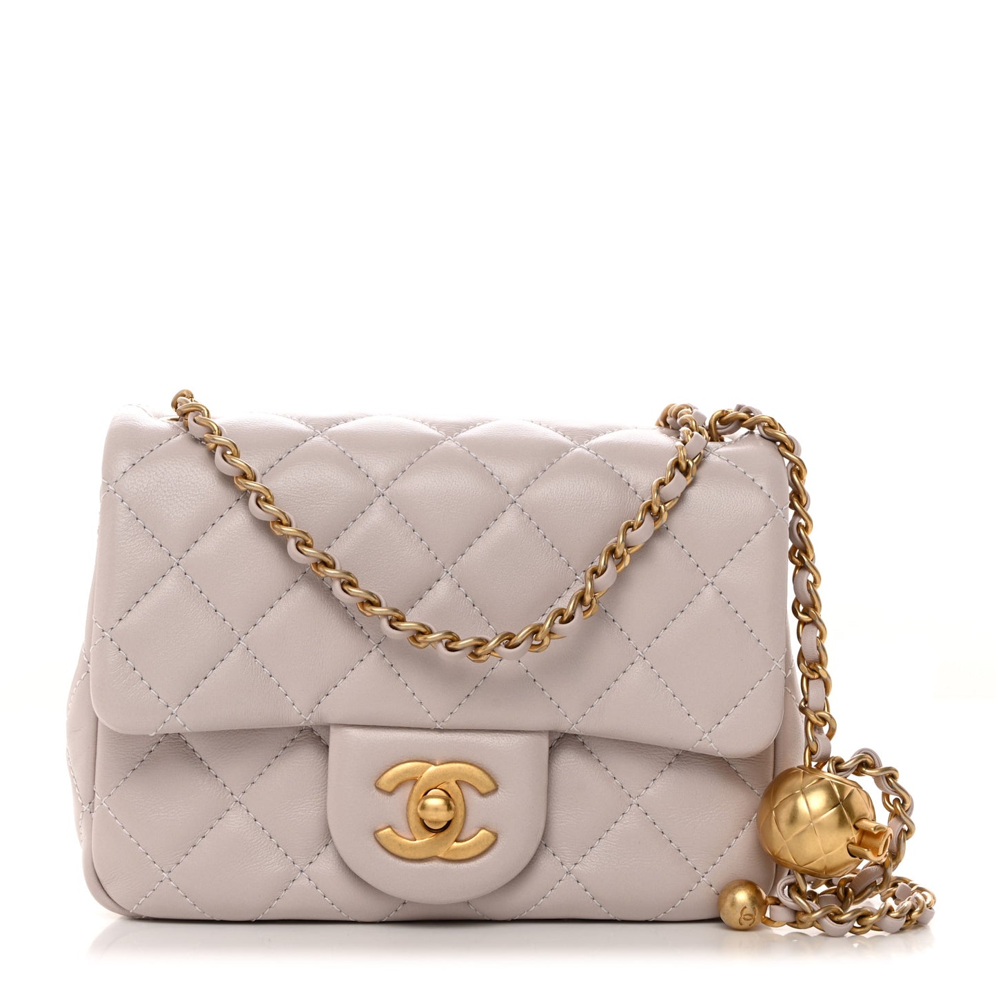 Lambskin Quilted Mini Pearl Crush Flap Light Purple
