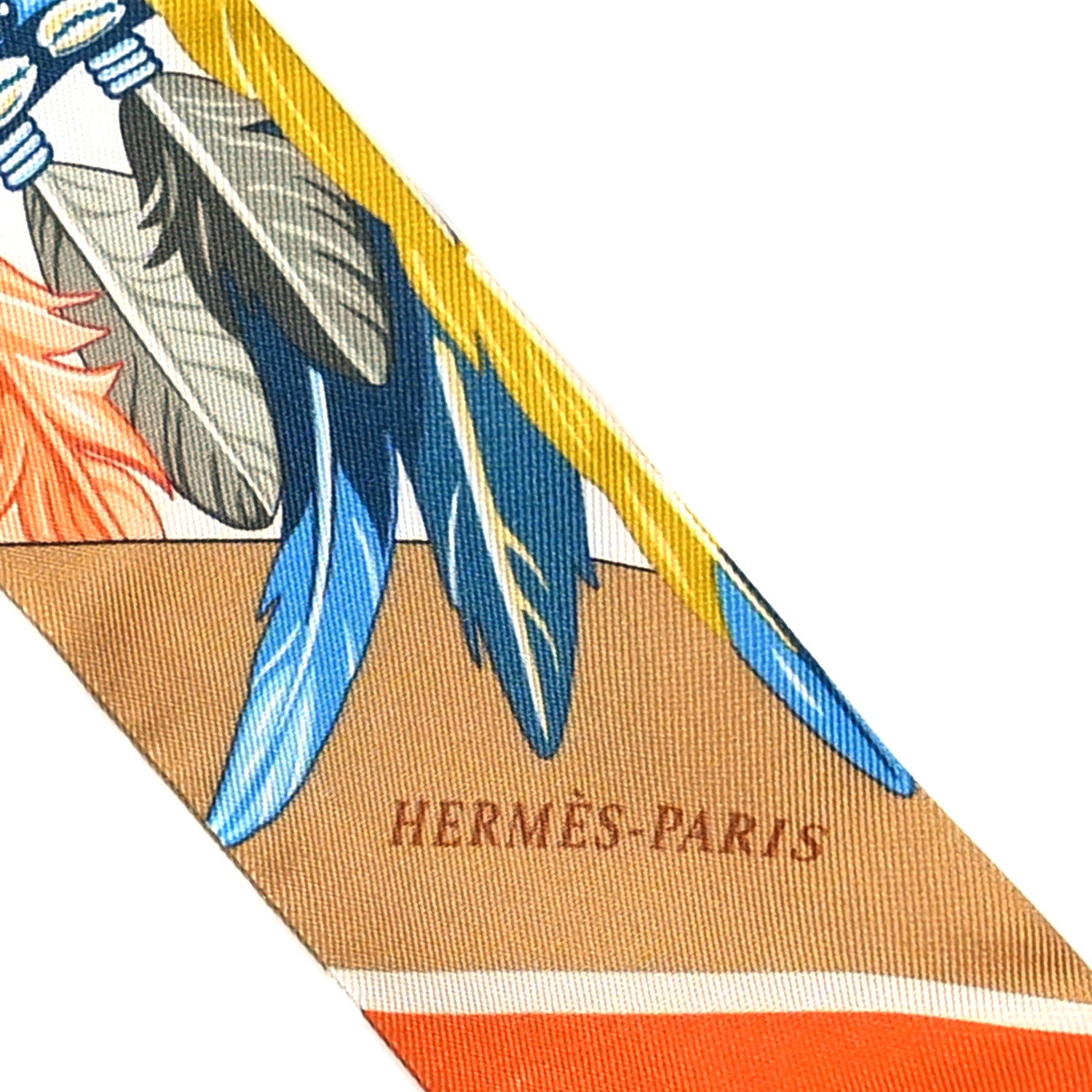 Hermes Silk La Danse Pacifique Twilly Jaune D'Or Kaki Orange 3 of 5