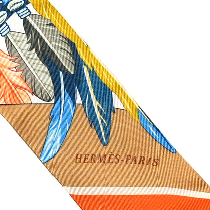 Hermes Silk La Danse Pacifique Twilly Jaune D'Or Kaki Orange 3 of 5