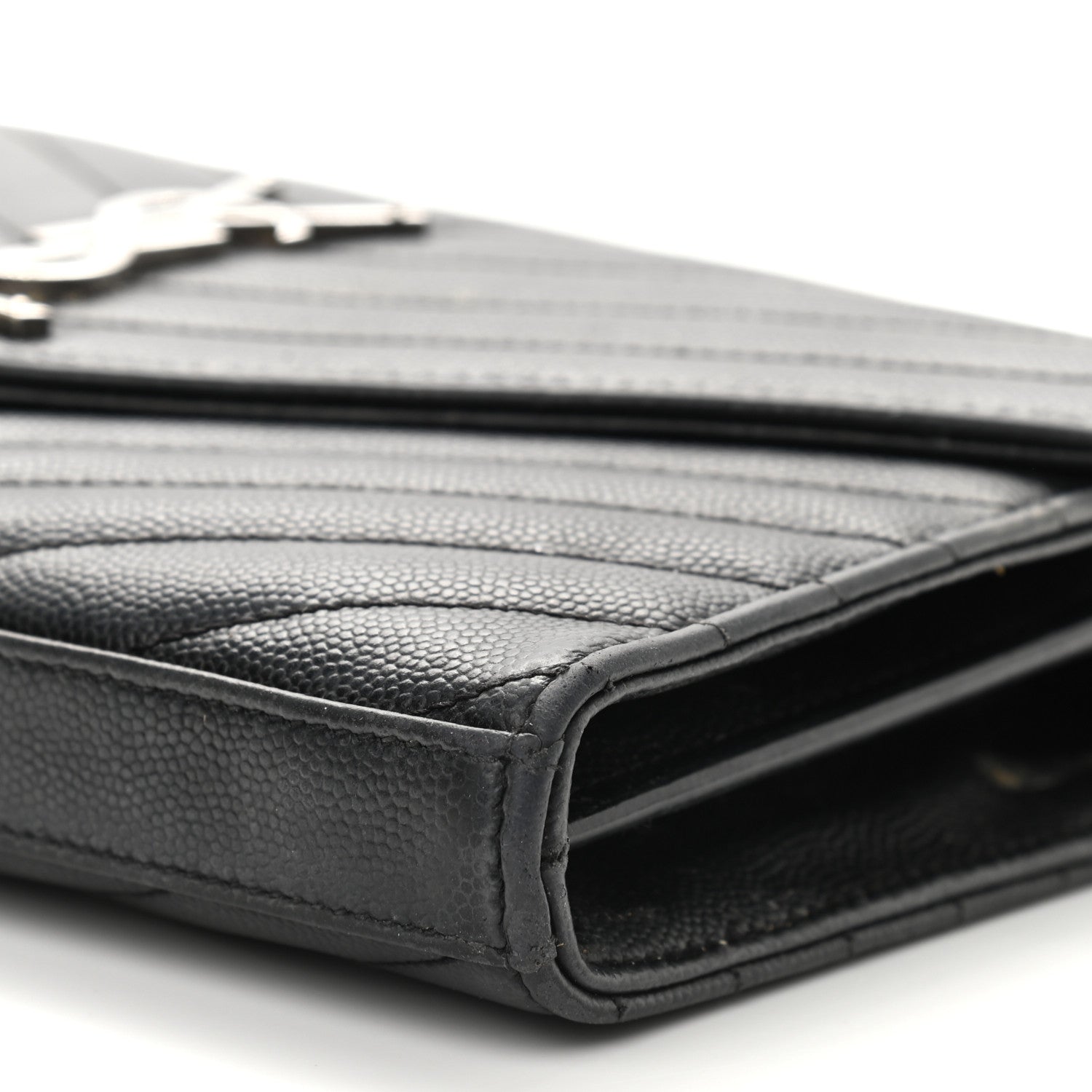 Saint Laurent Grain De Poudre Matelasse Chevron Monogram Chain Wallet Black 12 of 13