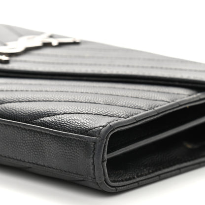 Saint Laurent Grain De Poudre Matelasse Chevron Monogram Chain Wallet Black 12 of 13