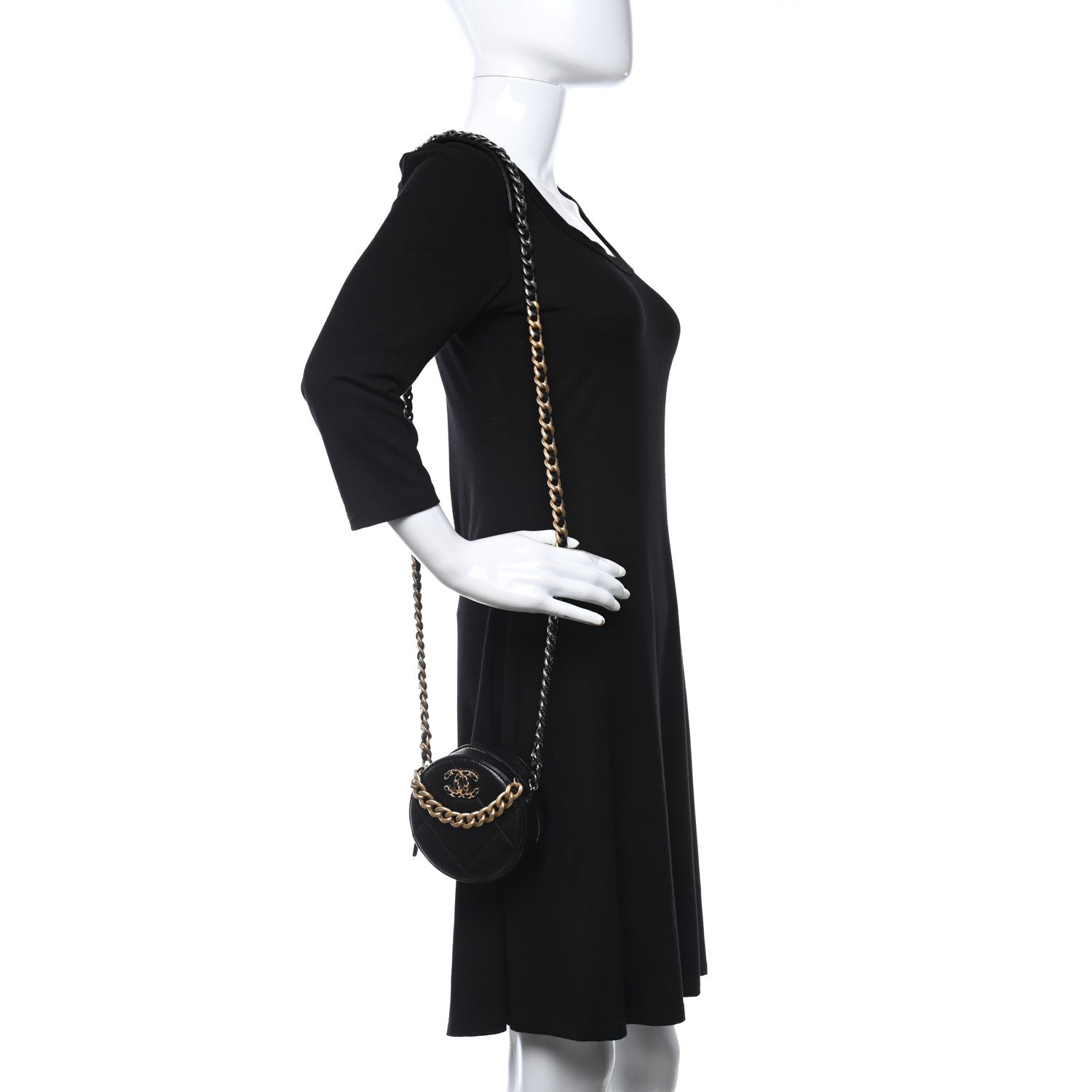 Chanel Shiny Goatskin Quilted Chanel 19 Round Clutch With Chain Black 2 of 11