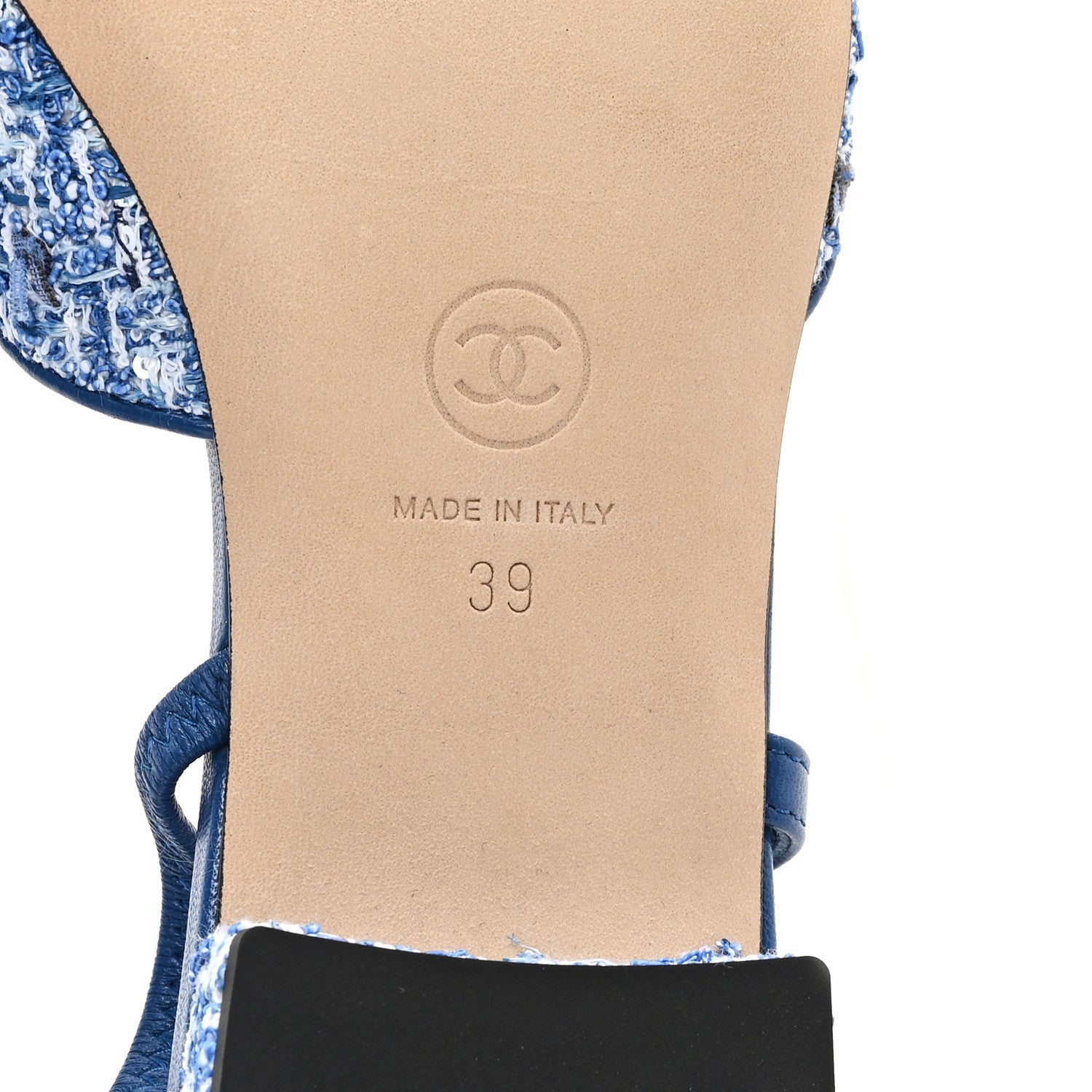 Chanel Tweed Grosgrain Cap Toe Slingback Flats 39 Blue White Black 7 of 9