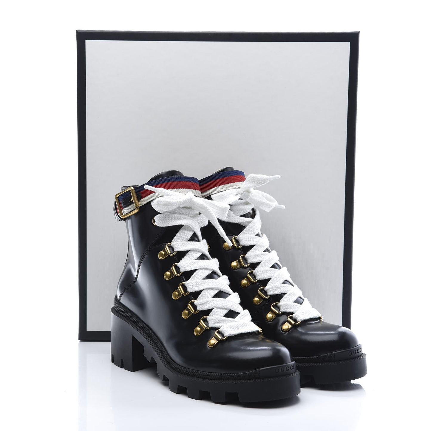 Calfskin Sylvie Web Lace Up Combat Boots 37 Black