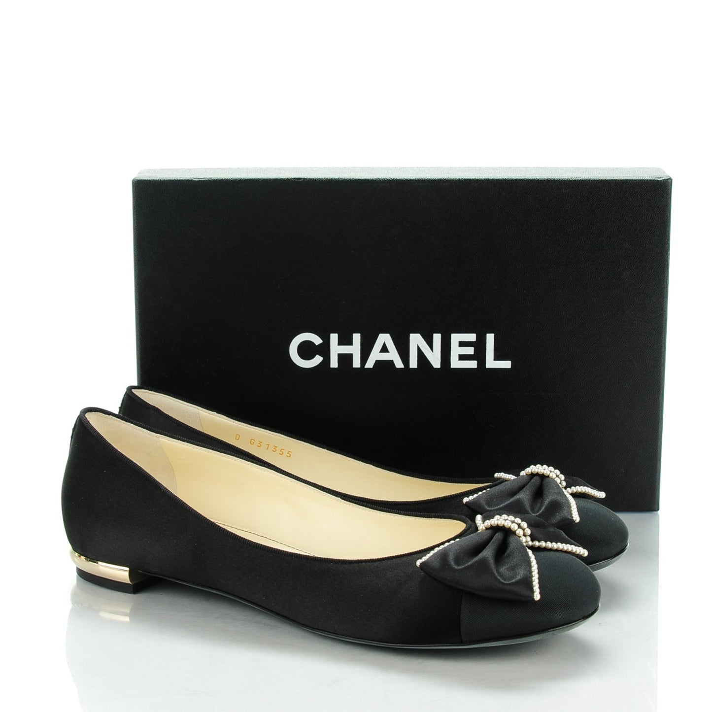 Satin Pearl Bow Ballerina Flats 41 Black