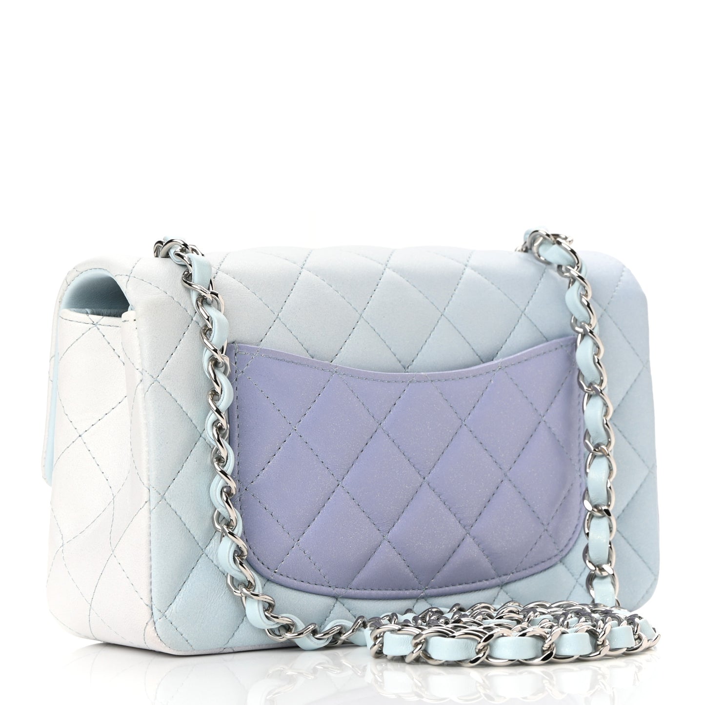 Perforated Lambskin Quilted Mini Rectangular Flap Light Blue Light Purple White