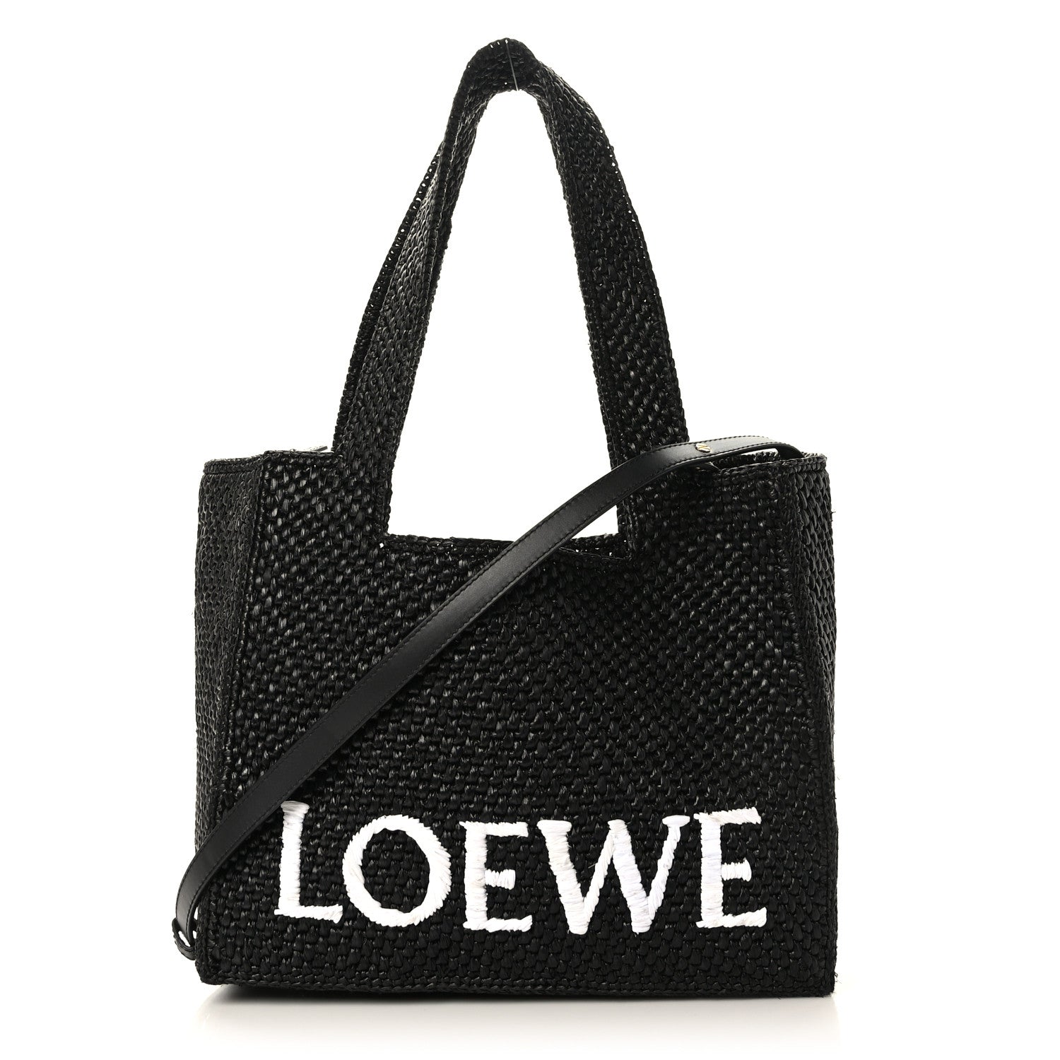 Loewe Raffia Medium Paula's Ibiza Logo Tote Black White 1 of 8