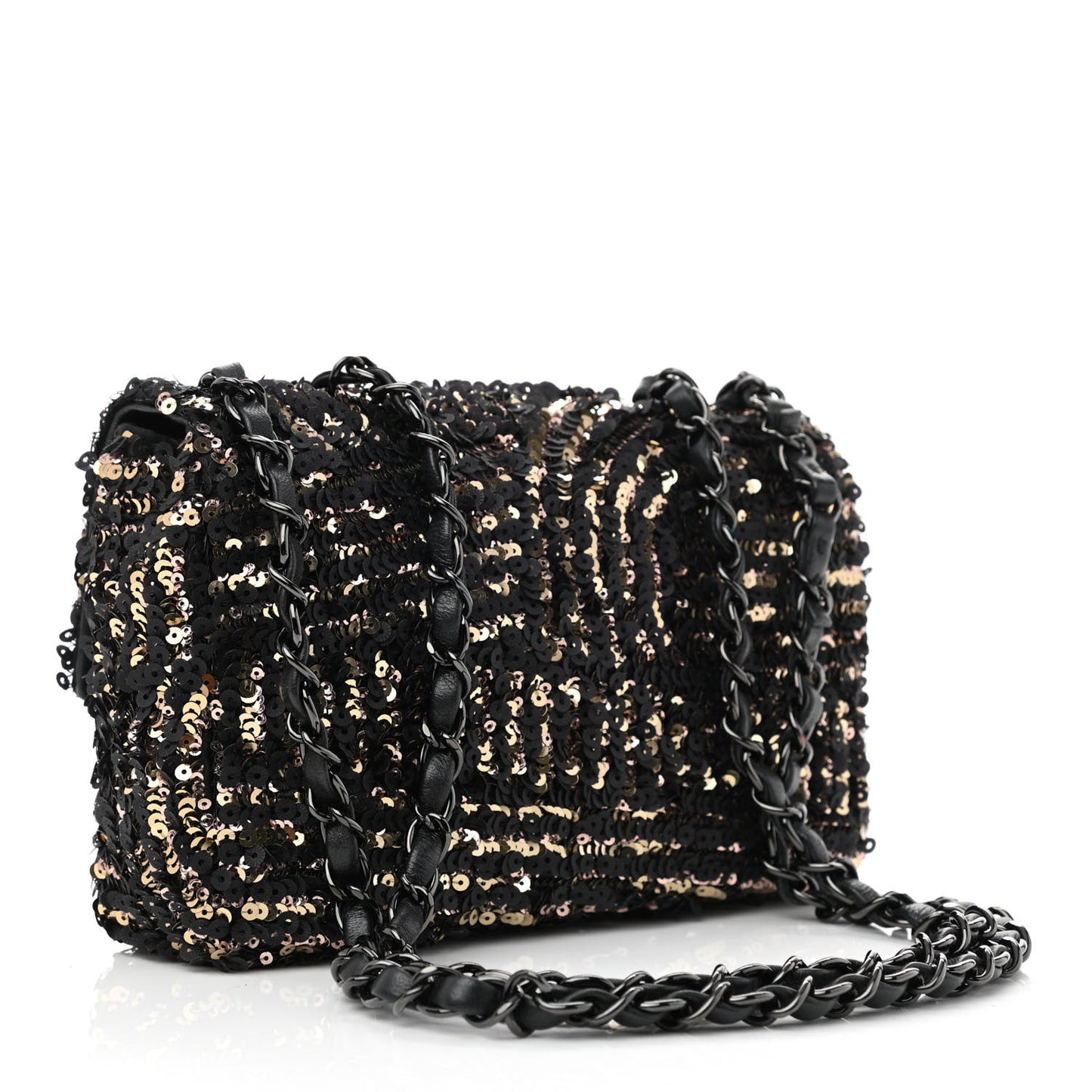 Sequin Mini Rectangular Flap Black Gold