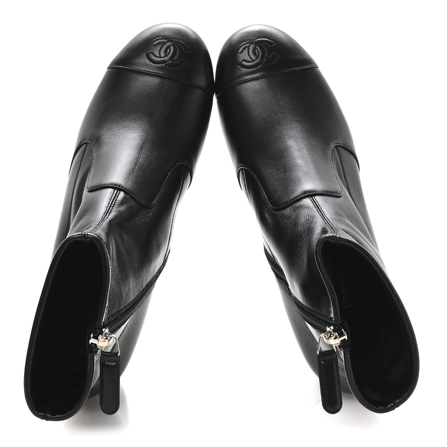 Chanel Stretch Lambskin Cap Toe CC Short Boots 37.5 Black 1857942