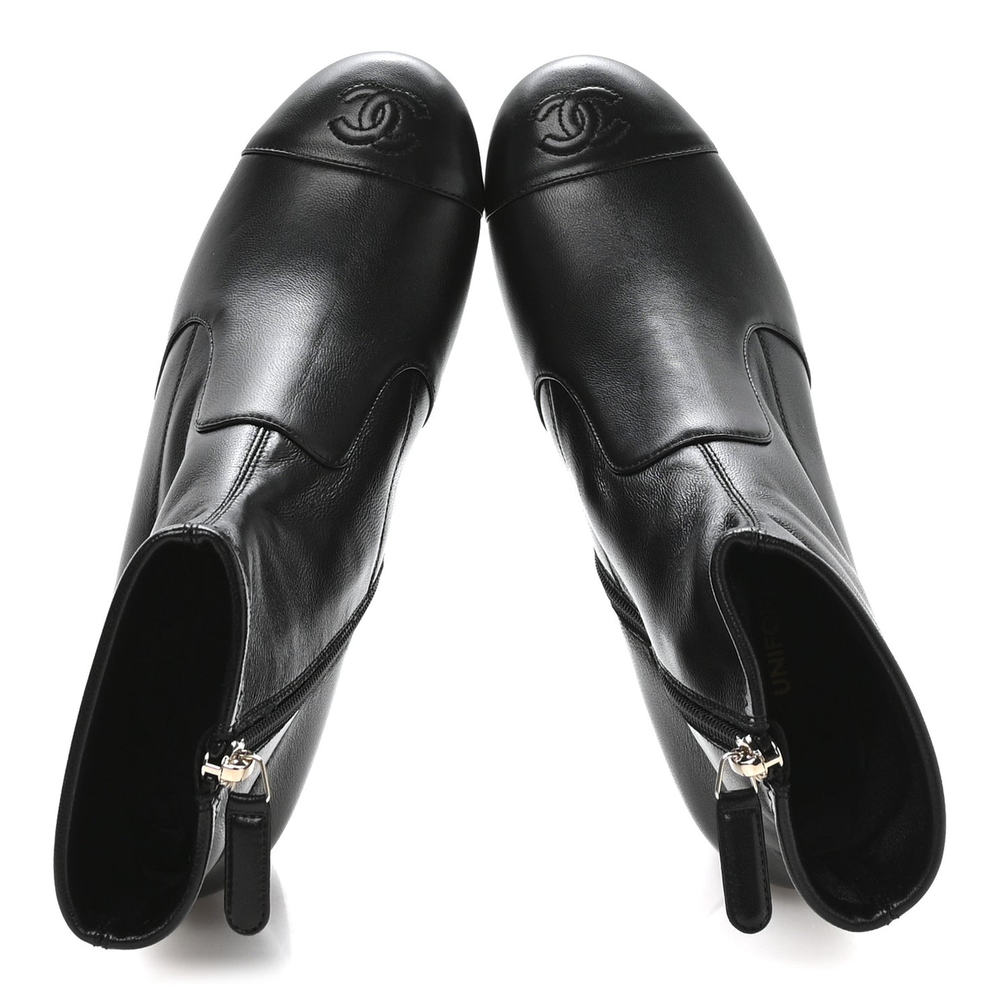 Stretch Lambskin Cap Toe CC Short Boots 37.5 Black