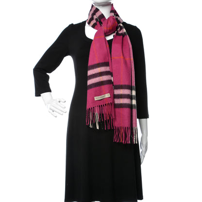 Burberry Cashmere Giant Check Fringe Scarf Fuchsia 2 of 6