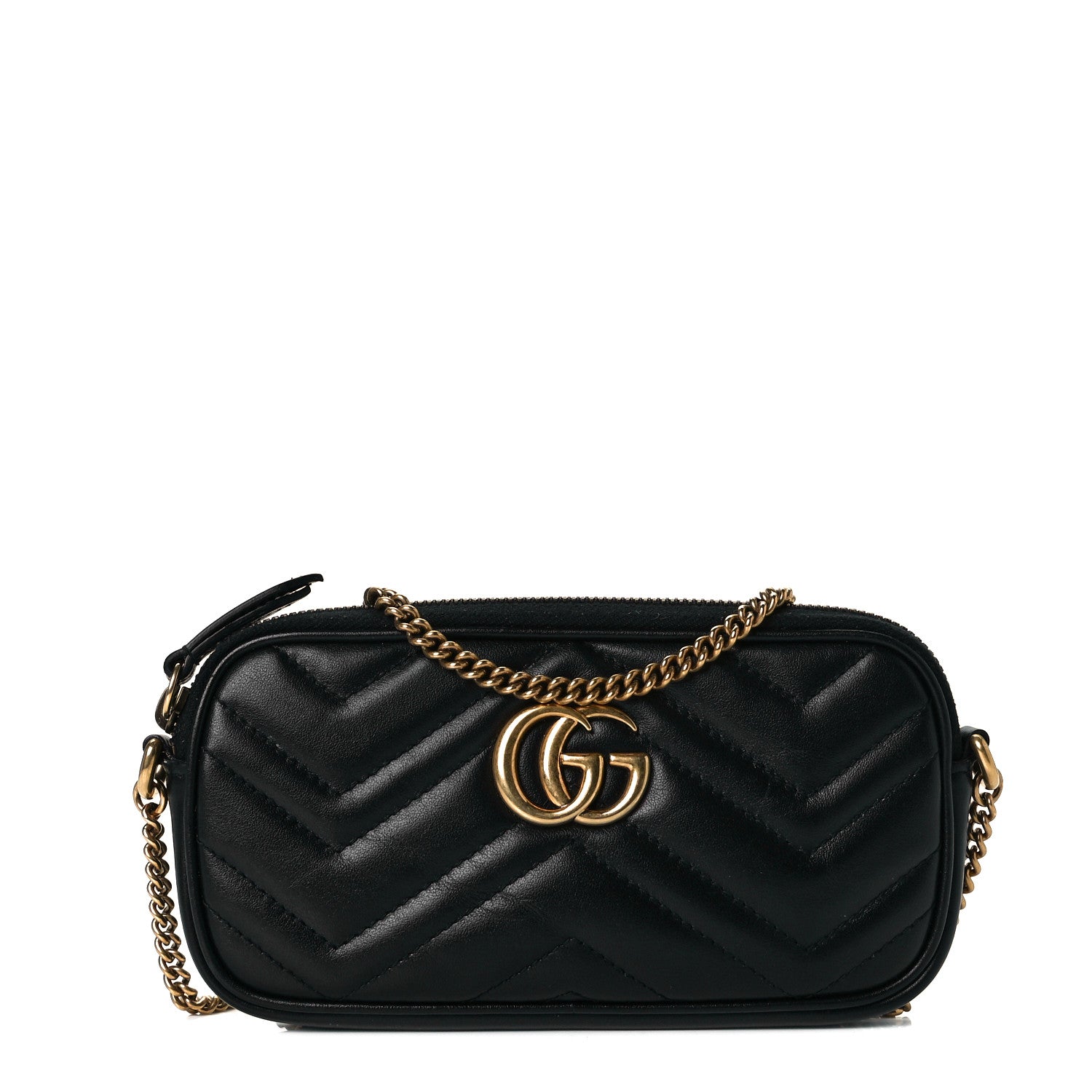 Gucci Calfskin Matelasse Mini GG Marmont Chain Crossbody Bag Black 1 of 8