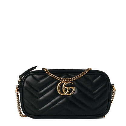 Gucci Calfskin Matelasse Mini GG Marmont Chain Crossbody Bag Black 1 of 8