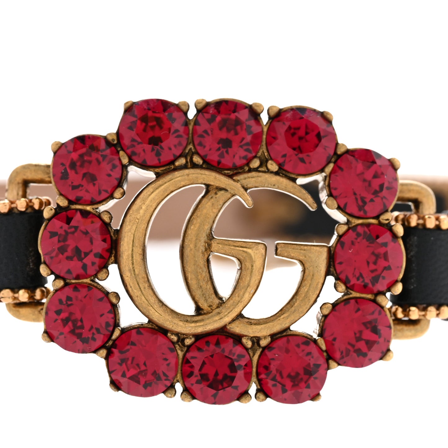 Calfskin Crystal Embellished Double G Choker Necklace Red