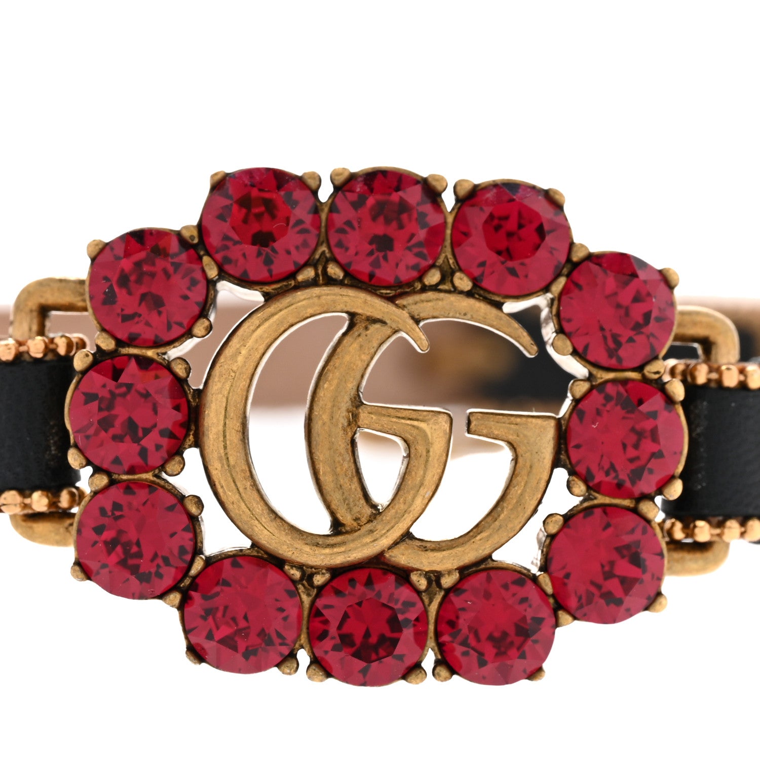 Gucci Calfskin Crystal Embellished Double G Choker Necklace Red 4 of 8