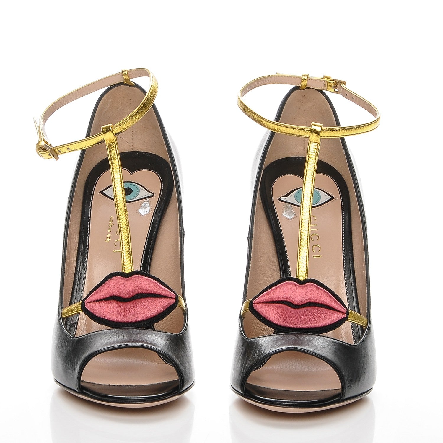 Gucci Nappa Lip Applique Pumps 37 Black 4 of 10