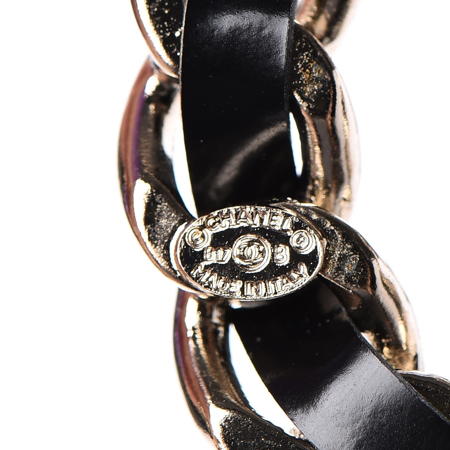 Lambskin Crystal Chain CC Charms Brooch Black Gold