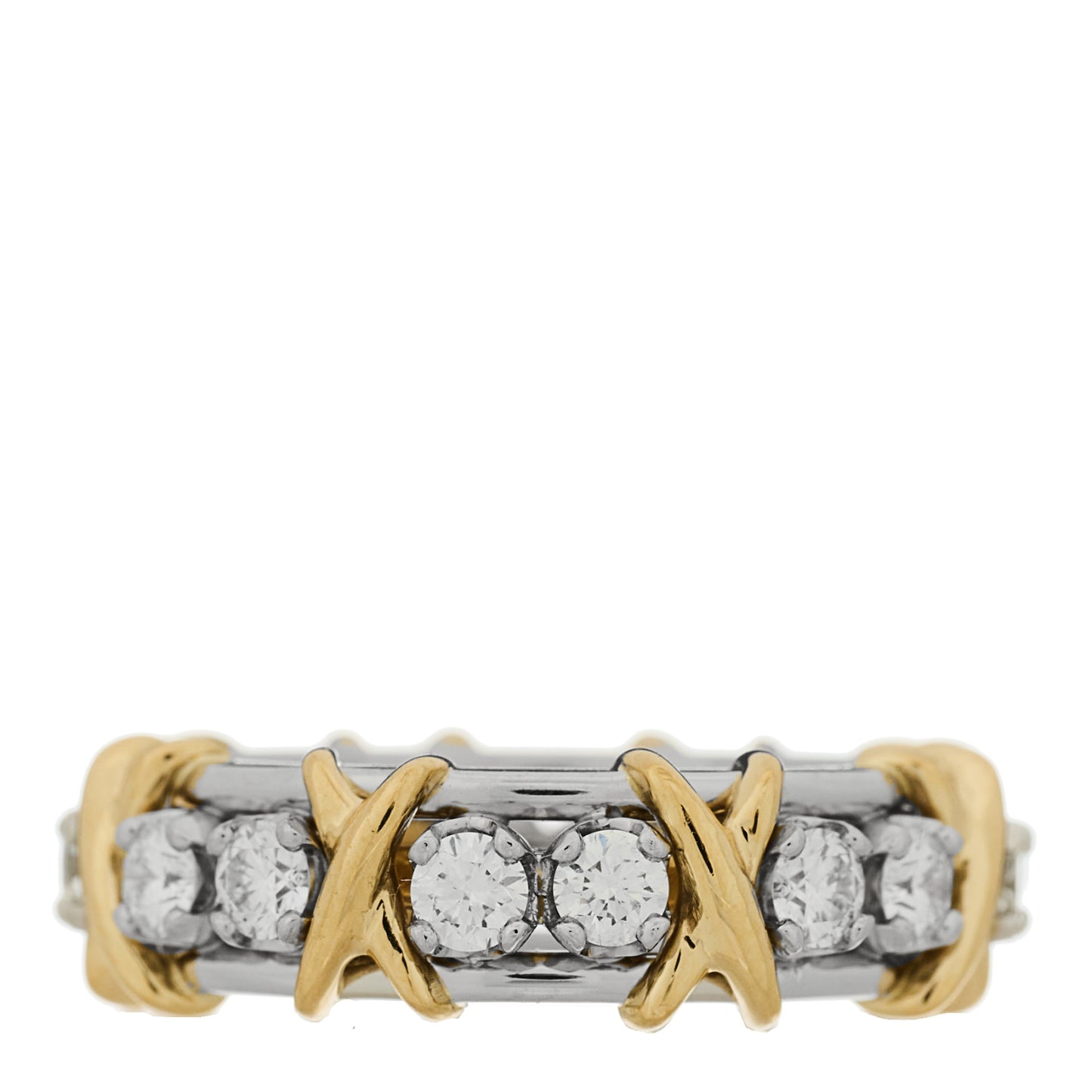 Platinum 18K Yellow Gold Diamond Schlumberger Sixteen Stone Ring 53 6.5